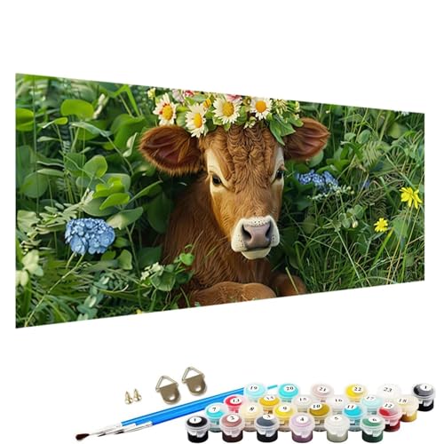 YALNSENN Malen Nach Zahlen Erwachsene Tier mit Knitterfreie Leinwand, Pinsels und Acrylfarbe - DIY Handgemalt öLgemäLde Kit Als Geschenk 90x180cm Paint by Numbers Adult Ochse 1-16 von YALNSENN