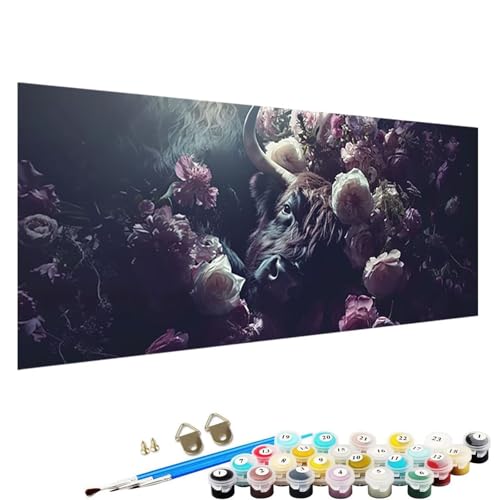 YALNSENN Malen Nach Zahlen Erwachsene Tier mit Knitterfreie Leinwand, Pinsels und Acrylfarbe - DIY Handgemalt öLgemäLde Kit Als Geschenk 90x180cm Paint by Numbers Adult Ochse 2-2y von YALNSENN