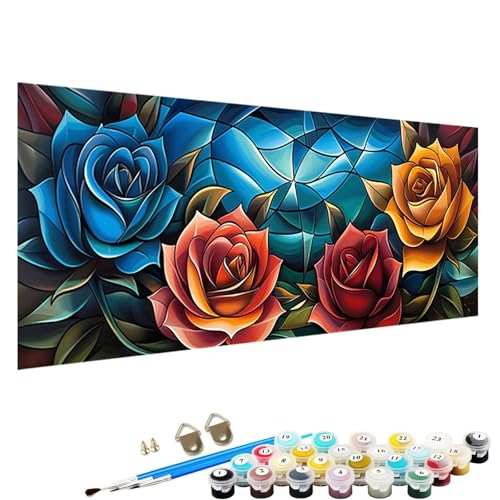 YALNSENN Malen Nach Zahlen Erwachsene und Kinder AnfäNger GemäLde, Blume Bastelset Erwachsene Frauen, Inklusive Pinsel und Acrylfarben 40x80cm - Rose Malen Nach Zahlen Erwachsene L-3x von YALNSENN