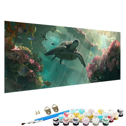 YALNSENN Malen Nach Zahlen Erwachsene und Kinder AnfäNger GemäLde, Fisch Bastelset Erwachsene Frauen, Inklusive Pinsel und Acrylfarben 50x100cm - MeeresschildkröTe Malen Nach Zahlen Erwachsene D-Ix von YALNSENN