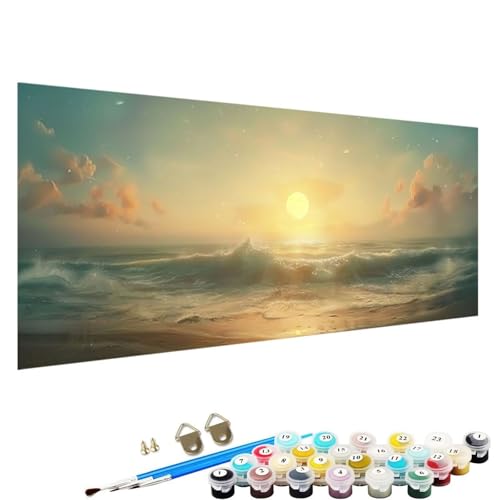 YALNSENN Malen Nach Zahlen Erwachsene und Kinder AnfäNger GemäLde, Sonnenuntergang Bastelset Erwachsene Frauen, Inklusive Pinsel und Acrylfarben 90x180cm - Strand Malen Nach Zahlen Erwachsene 2-60 von YALNSENN