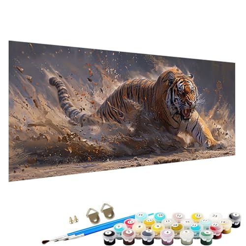 YALNSENN Malen Nach Zahlen ab 5 6 7 8 9 Jahre MäDchen und Jungen - DIY Tier Malen Nach Zahlen Malen Nach Zahlen Erwachsene Tiger für Kinder und AnfäNger mit Pinsel und Acrylfarben 80x160cm 1-El von YALNSENN