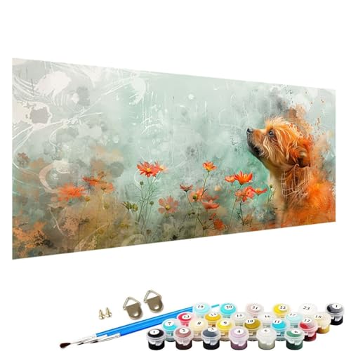 YALNSENN Malen Nach Zahlen ab 5 6 7 8 9 Jahre MäDchen und Jungen - DIY abstrakt Malen Nach Zahlen Malen Nach Zahlen Erwachsene Hund für Kinder und AnfäNger mit Pinsel und Acrylfarben 30x60cm A-84 von YALNSENN