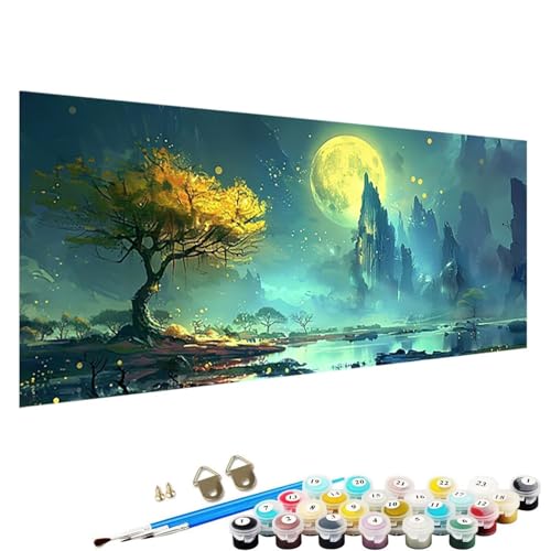 YALNSENN Malen Nach Zahlen ab 5 6 7 Jahre MäDchen, Baum Bastelset Erwachsene Malen Nach Zahlen für Kinder 3 Pinsel und Acrylfarben, 40x80cm Malen Nach Zahlen Erwachsene Mond 4-51 von YALNSENN