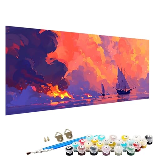 YALNSENN Malen Nach Zahlen ab 5 6 7 Jahre MäDchen, Boot Bastelset Erwachsene Malen Nach Zahlen für Kinder 3 Pinsel und Acrylfarben, 50x100cm Malen Nach Zahlen Erwachsene abstrakt I-Cs von YALNSENN