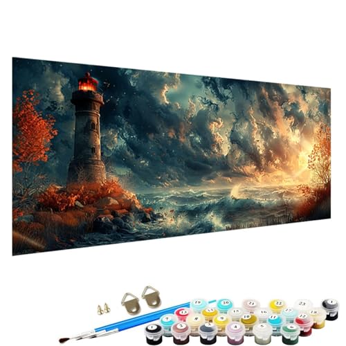 YALNSENN Malen Nach Zahlen ab 5 6 7 Jahre MäDchen, Sonnenuntergang Bastelset Erwachsene Malen Nach Zahlen für Kinder 3 Pinsel und Acrylfarben, 90x180cm Malen Nach Zahlen Erwachsene Leuchtturm 0-Tb von YALNSENN