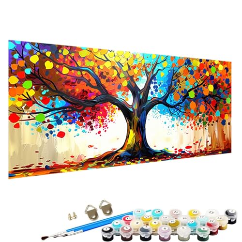 YALNSENN Malen Nach Zahlen ab 5 6 7 Jahre MäDchen und Junge, Baum Malen Nach Zahlen für Kinder 3 Pinsel und Acrylfarben, 90x40cm Malen Nach Zahlen für Erwachsene abstrakt 8-43 von YALNSENN