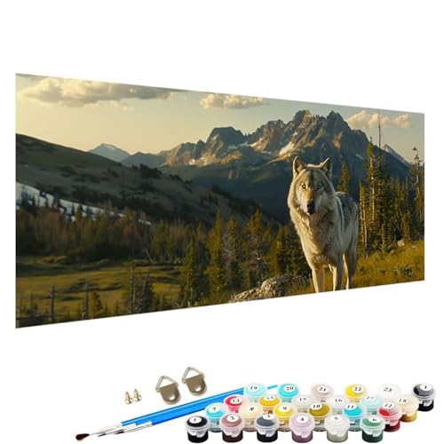 YALNSENN Malen Nach Zahlen ab 5 6 7 Jahre MäDchen und Junge, Berg Malen Nach Zahlen für Kinder 3 Pinsel und Acrylfarben, 90x40cm Malen Nach Zahlen für Erwachsene Wolf 1-15 von YALNSENN