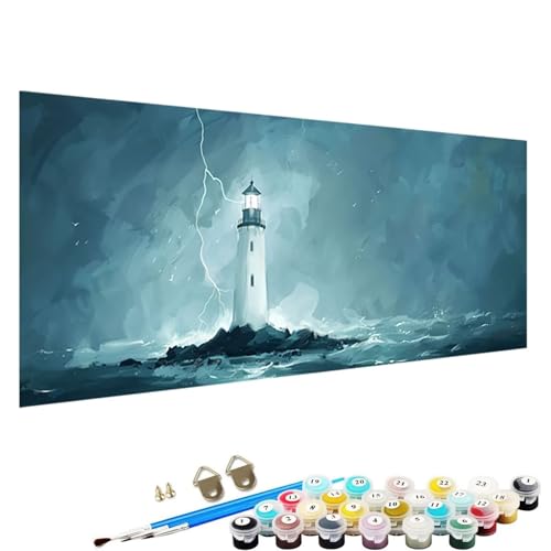 YALNSENN Malen Nach Zahlen für Kinder, Erwachsene und AnfäNger, abstrakt DIY Malen Nach Zahlen Tiere für MäDchen und Jungen, Leuchtturm Malen Nach Zahlen Erwachsene Leinwand 30x60cm, Ohne Rahmen V-V6 von YALNSENN