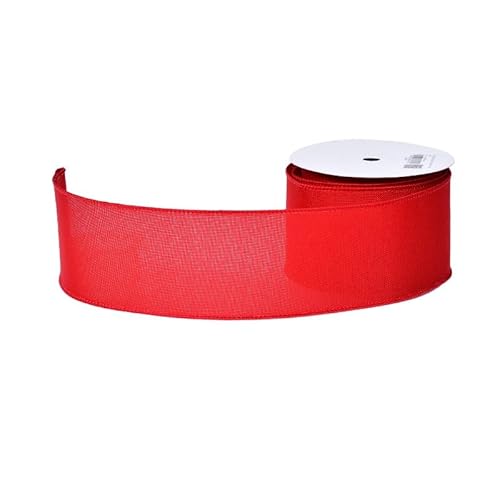 Juteband mit Drahtrand, 6,4 cm x 9,1 m, Juteband für Geschenkverpackungen, Kränze, Schleifen, Blumenstrauß, Heimdekoration (rot) von YAMA