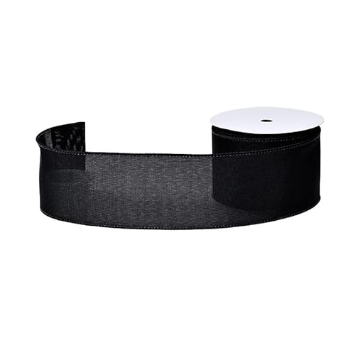 Juteband mit Drahtrand, 6,4 cm x 9,1 m, Stoff Juteband für Geschenkverpackungen, Kränze, Schleifen, Blumenstrauß, Heimdekoration (schwarz) von YAMA