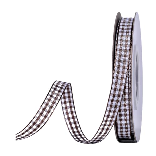 YAMA Braunes und weißes Gingham-Band, 0,95 cm, gewebter Rand, kariertes Band für Geschenkverpackungen, Babypartys, Basteln, 22,7 m von YAMA