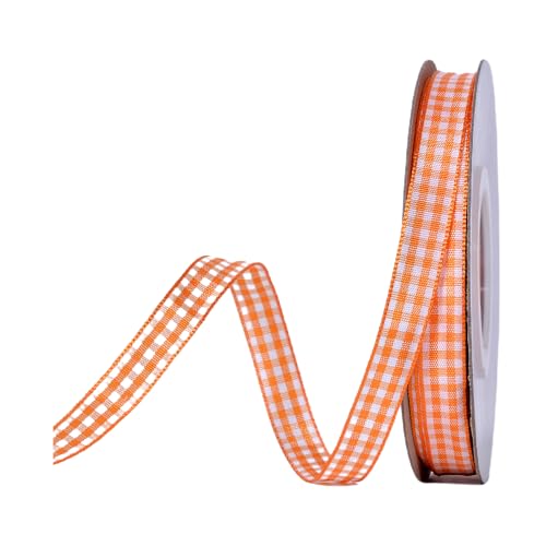 YAMA Gingham-Band, 0,95 cm, gewebter Rand, kariert, für Geschenkverpackungen, Babypartys, Basteln, 22,7 m, Orange und Weiß von YAMA