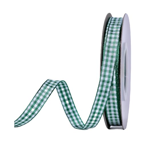 YAMA Grünes und weißes Gingham-Band, 0,95 cm, gewebter Rand, kariertes Band für Geschenkverpackungen, Babypartys, Basteln, 22,7 m von YAMA