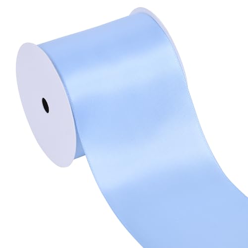 YAMA Hellblaues doppelseitiges Satinband, 7,6 cm, 9,1 m, ideal zum Basteln, Schleifen, Blumenstrauß, Hochzeit, Heimdekoration, Geschenkverpackung von YAMA