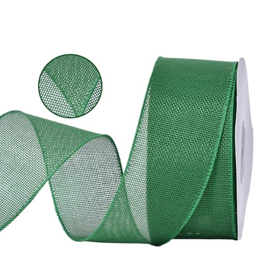 YAMA Juteband mit Draht, grün, 6,4 cm x 20 m, für Geschenkverpackungen, Bastelarbeiten, Kranz, Schleifen, Weihnachten und Heimdekoration von YAMA