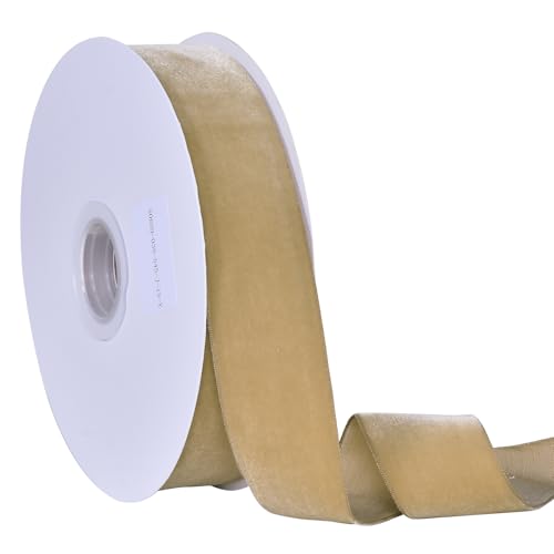 YAMA Khaki-Samtband, 3,8 cm x 12,7 m, einseitiges Samtband für Halsband, Haar-Accessoires, Kränze, Blumensträuße, Geschenkverpackungen, Bastelarbeiten von YAMA