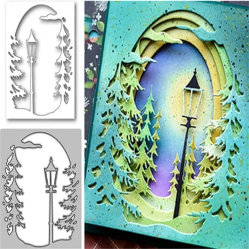 Stanzschablonen, 11 x 9,1 cm, Weihnachtsbaum, Straßenlaterne, Hintergrund, Metall-Stanzformen, Scrapbooking, Kartenherstellung, Handwerk von YANCHIPANGHE