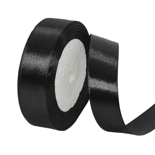 YANFJHV Massives Satinband, 25 Yards auf der Rolle, für Hochzeits-Nähprojekte, Geschenkverpackungen, Einladungsverzierungen und Bastelprojekte etc. Geschenkpapier-Werkzeugsatz (Black, One Size) von YANFJHV