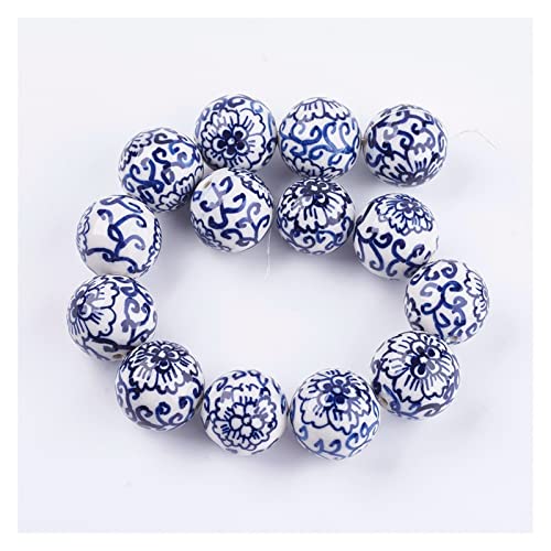 YANGQI yaoqijie Handgefertigte chinesische blaue und weiße Porzellanperlen, Blumenmuster, Keramik-Ton-Perlen für Armbänder, DIY, Handwerk, Schmuckherstellung, langlebig (Farbe: 10 Stück, 24–27 mm) von YANGQI