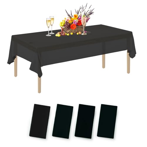YANGTE Einweg Tischdecke aus Kunststoff 4 Stück,Schwarz Plastik Tischtuch Rechteck 137x274cm für Tische im Indoor und Outdoor Partys, Garten, Geburtstage, Hochzeiten, Weihnachten von YANGTE