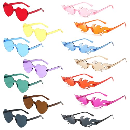 YANGUN 14 Stück Herz Sonnenbrille, Party Brille, Magische Farben Party Brille für Geburtstagsfeier, Fasching, Karneval, Malle, für Kinder und Erwachsene für Partygeschenke und Halloween von YANGUN