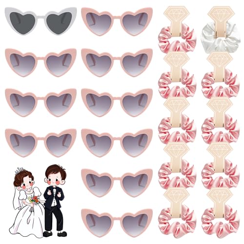 YANGUN 20 Stück Herz Sonnenbrille, Bride Partybrille Herz Sonnenbrille, 10 Herzförmige Brille + 10 Bride Haargummi, JGA Brille Team Braut Herz Brille, für Urlaub, Party, Hochzeit, Karneval, Halloween von YANGUN