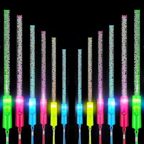 YANGUN 12 Stück LED Leuchtstäbe, Leuchtstäbe Partyzubehör, Leuchtstäbe Bunte, LED Leuchtstäbe Glow in The Darkness Stick Partyzubehör, Leuchtwedel Party Set für Kinder Weihnachten, Konzert, Hochzeit von YANGUN