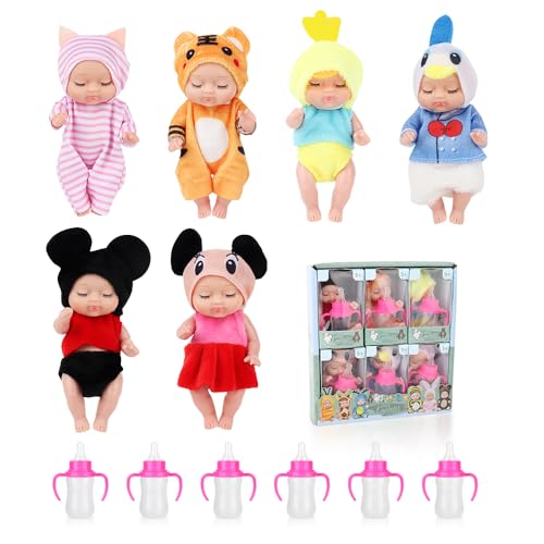 YANGUN 6 Stück Mini Reborn Puppen,Mini-Babypuppe mit Kleidung, Mini Baby Puppe, Mini Schlafende Wiedergeburt Puppen für Mädchen, Kleinkinder, Kinder von YANGUN