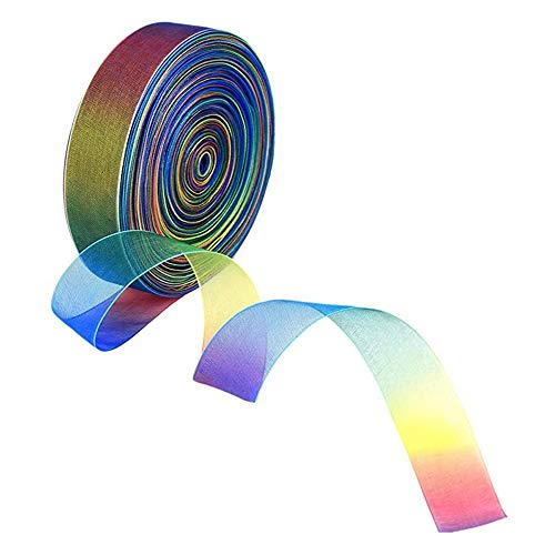 YANGWEN 10MM 50 Yard Rainbow Shimmer Ribbon, transparente Organza-Regenbogenbänder aus Satin für Geschenkverpackung Dekoration DIY Crafts Weihnachtshochzeitsfeier Geburtstag Festival Dekorzubehör von YANGWEN