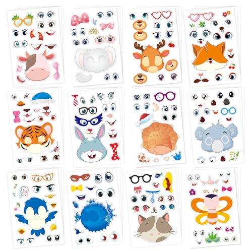 YANGWEN 12 Modelle/600pcs Make a face Sticker Machen Sie Ihren eigenen Sticker Animal Sticker Tier Aufkleber Make-a-face Sticker DIY Sticker Kinder DIY Gesichtsaufkleber für Kinderparty,Geburtstag von YANGWEN