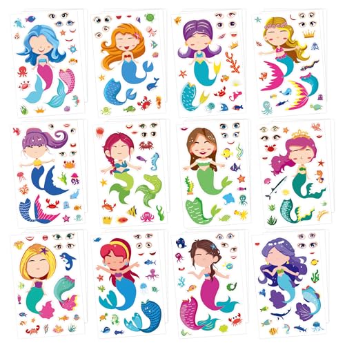 YANGWEN 12 Modelle/687pcs Meerjungfrau Anziehen Aufkleber Make-a-face Sticker DIY Sticker Kinder DIY Geburtstagmachen Sie Ihre eigenen Aufkleber,Party Favour Aufkleber für Kinder von YANGWEN