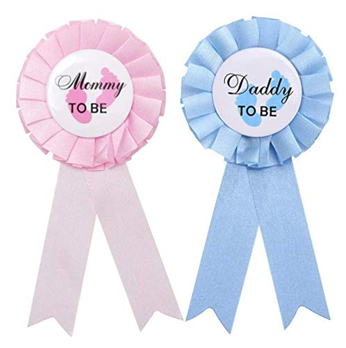 YANGWEN Gender Reveal Button Pins,2 Stück Geschlecht Knopf Papa und Mama Werden Weißblech Abzeichen Pin Geschenke, Baby Weißblech Abzeichen Pin mit für Neue Papa Mama von YANGWEN