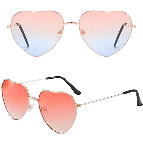 YANJIY 2 Paar Party Deko Brillen, Retro Vintage Partybrille, Hippie Brille Damen Herz, Herzförmige Brille Accessoires Für Party Bälle, Sonnenbrille Retro ‎(Rosa, Blau) von YANJIY