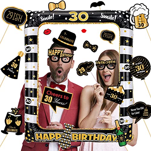 30 Geburtstag deko Fotobox Requisiten, 1 Stück Aufblasbarer Bilderrahmen & 31 Stück fotobox Accessoires von YANSYUN