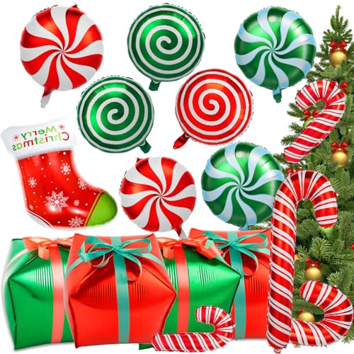 30 Stück Weihnachten Folienballons, Weihnachten Zuckerstange Ballon Set, Süssigkeit Zuckerstange Folienballons für Christmas Deko, Weihnachtsballons Folienballons Weihnachtliche für Weihnachtsfeier von YANSYUN