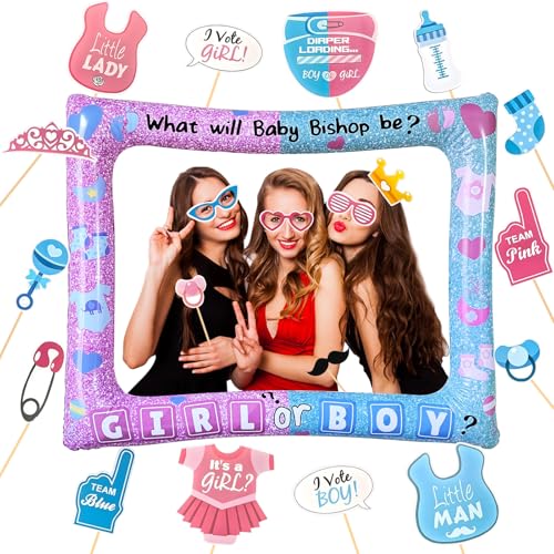 31 Stück Babyparty Foto Requisiten, Aufblasbarer Fotorahmen, Selfie Bilderrahmen, Baby Shower Fotoaccessoires, Baby Gender Reveal Party, Gender Reveal Fotobox Requisiten, Gender Party Accessoires von YANSYUN