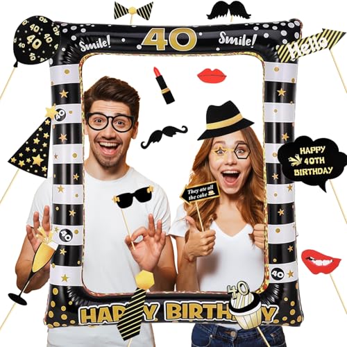 40. Geburtstag Fotobox Accessoires 16 Stück Photobooth und 1 Stück Aufblasbarer Fotorahmen Photo Booth Geburtstag Deko 30 Geburtstag Männer Frauen von YANSYUN