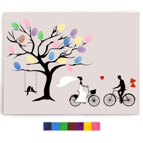 YANSYUN Fingerabdruck Baum, Hochzeits Fingerabdruck Baum Leinwand Signatur Gästebuch, 30x40cm Hochzeit Fingerabdruck Baum Malerei Gästebuch DIY Signatur Leinwand Poster Hochzeitsfeier Home Decoration von YANSYUN