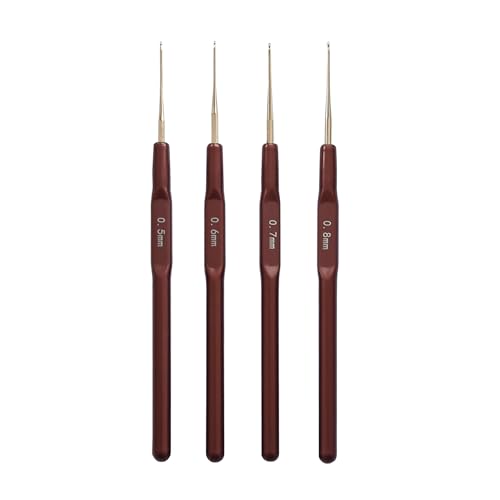 4 Stück Häkelnadel Spitzer Kopf Häkelnadel Set Ergonomische Häkelnadel Set (0.5–0.8 mm) von YANTAISIYU