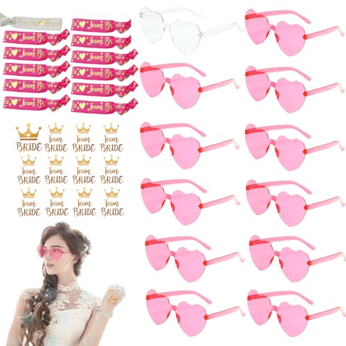 YANXINKE 36 Stück Bride to Be Herz Brille Set,Partybrille Herz Sonnenbrille,Brille Team Braut,Sonnenbrille Party Set,Team Braut Partybrillen,Team Braut Armbändern,Team Bride Tattoo Aufkleber von YANXINKE