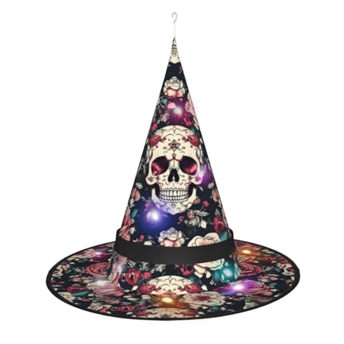 YANYU Halloween-Hexenhut mit Blumen, Totenkopf, Ornament, für Außen- und Innendekoration, Hexen-Outfit, Zubehör von YANYU