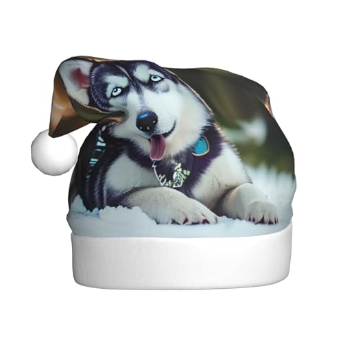 YANYU Husky Dog Print Christmas Beanie Santa Hat Christmas Headbands For Adults Funny Christmas Party von YANYU