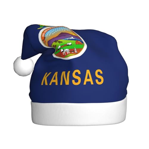 YANYU Kansas State Flag Print Christmas Beanie Santa Hat Christmas Headbands For Adults Funny Christmas Party von YANYU