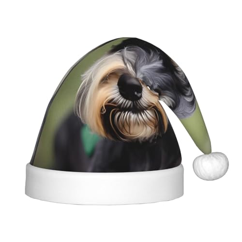 YANYU Niedlicher Schnauzer-Druck, festliche Weihnachtsmütze, personalisierbar, Weihnachtsmannmütze, Urlaubsparty-Zubehör, Weihnachtsmütze von YANYU