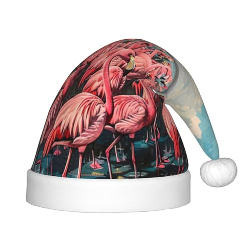 YANYU Weihnachtsmütze mit Flamingo-Druck, personalisierbar, Weihnachtsmannmütze, Urlaubsparty-Zubehör, Weihnachtsmütze von YANYU