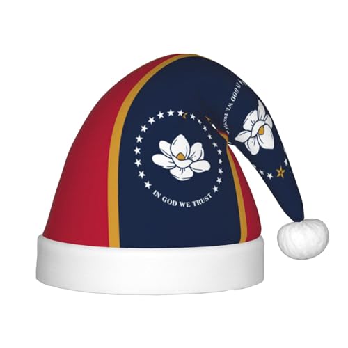 YANYU Weihnachtsmütze mit Mississippi-Staatsflagge, personalisierbar, Weihnachtsmannmütze, Urlaubsparty-Zubehör, Weihnachtsmütze von YANYU