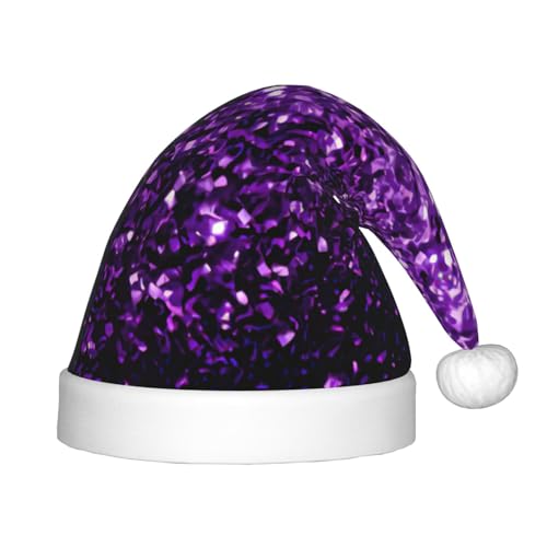 YANYU Weihnachtsmütze mit schönem violettem Glitzer-Druck, personalisierbar, Weihnachtsmannmütze, Urlaubsparty-Zubehör, Weihnachtsmütze von YANYU