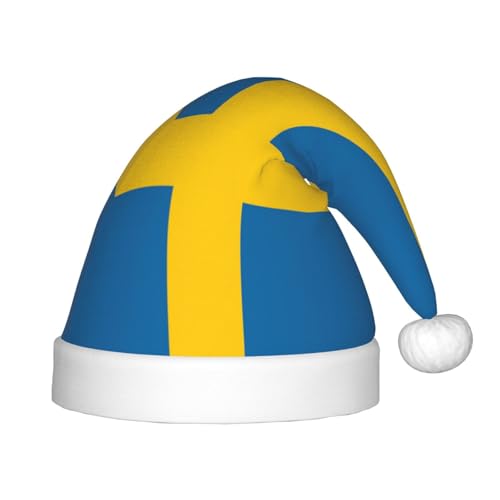 YANYU Weihnachtsmütze mit schwedischer Flagge, personalisierbar, Weihnachtsmannmütze, Urlaubsparty-Zubehör, Weihnachtsmütze von YANYU