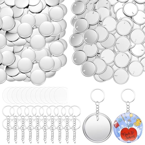 100 Stück 58 mm Knopfabzeichen und 100 Stück Schlüsselanhänger mit Kette Handwerk Schlüsselanhänger Button Badge Set Schlüsselanhänger Dekoration Zubehör von YAOGUI